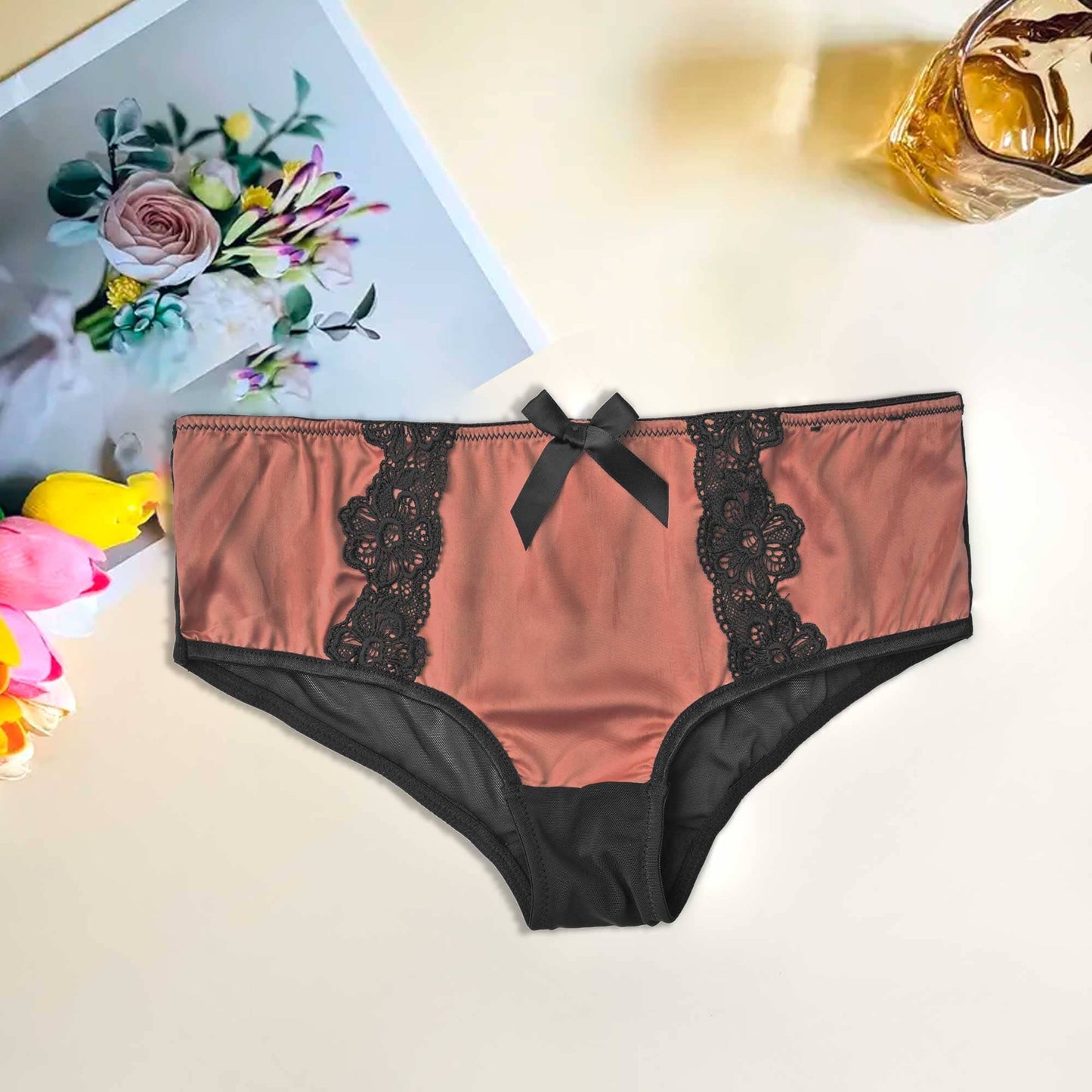 Mpz Women's Fancy Lace Design Silk Underwear Women's Lingerie RAM Brick M 