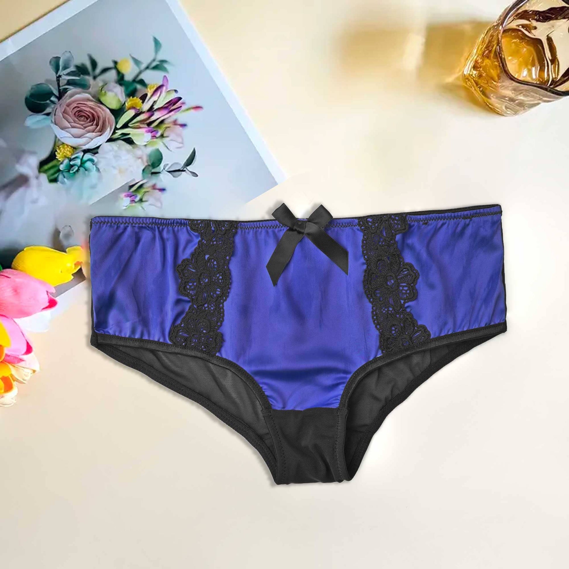 Mpz Women's Fancy Lace Design Silk Underwear Women's Lingerie RAM Navy M 