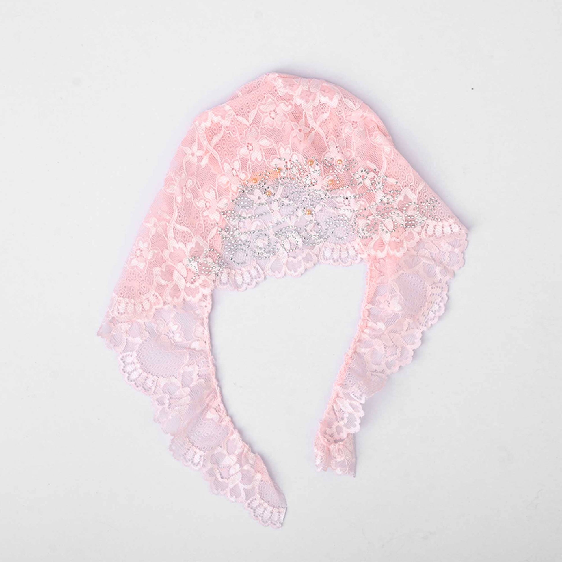Women's Nessebar Fancy Net Design Under Scarf Hijab Cap Women's Accessories De Artistic Off White & Pink 