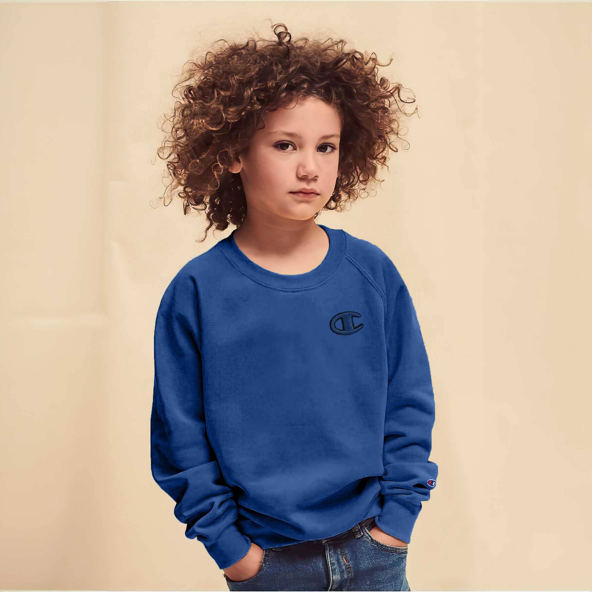 Champion Boy's Logo Printed Raglan Sleeve Fleece Sweatshirt Boy's Sweat Shirt Fiza Blue XS(5-6 Years) 