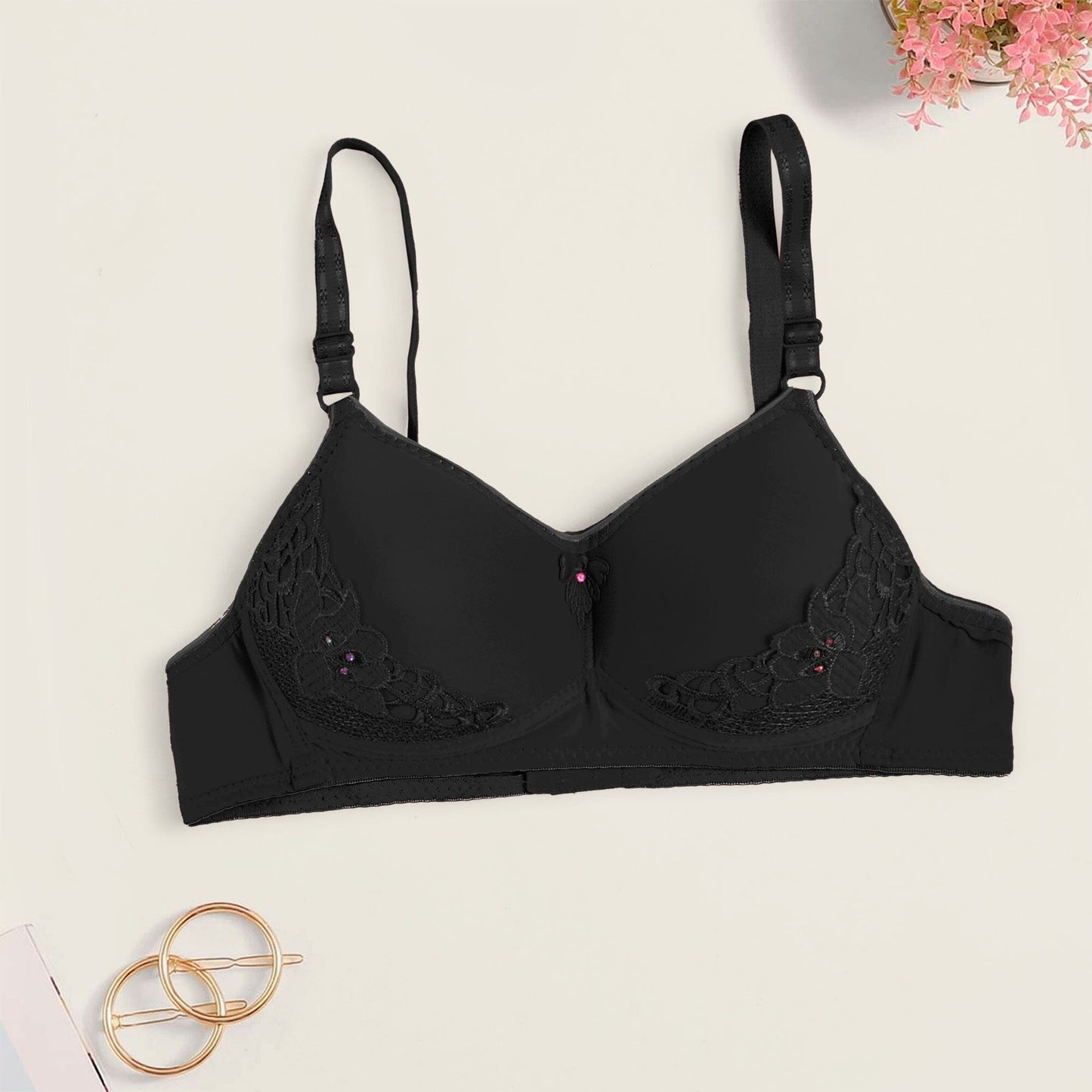 Women's Floral Lace Design Stretched Padded Bra Women's Lingerie CPUS Black 30 