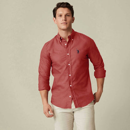 Polo Republica Men's Signature Pony Embroidered Solid Casual Shirt Men's Casual Shirt Polo Republica Brick Red S 