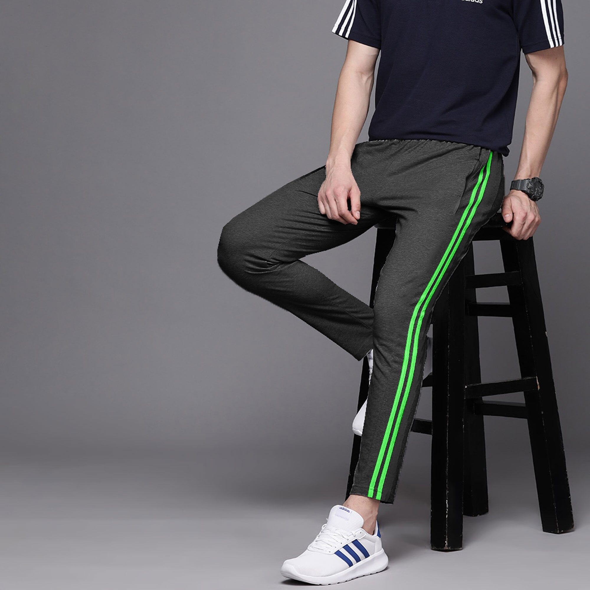 Poler Chitose Men's Super Soft Striped Trousers Charcoal & Parrot