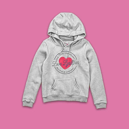 Girl's One Love One Heart Printed Pullover Hoodie Girl's Pullover Hoodie LFS Heather Grey 7-8 Years 