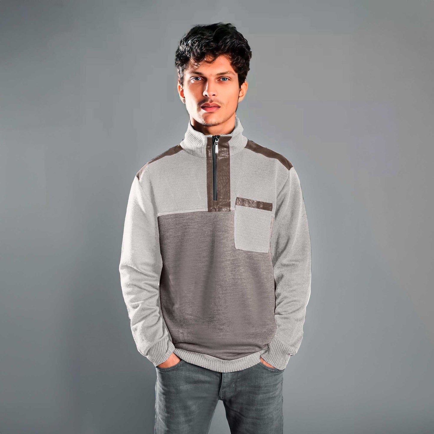 Silver Needle Men's Quarter Zipper Sweater Men's Sweat Shirt First Choice Oatmeal & Brown S 