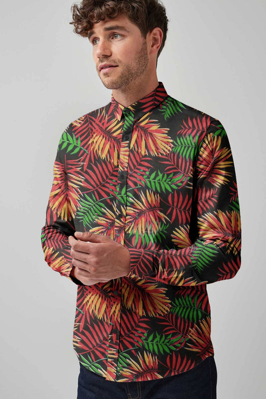 Fashion Men's Leon Leaves Printed Design Slim Fit Casual Shirt Men's Casual Shirt First Choice 