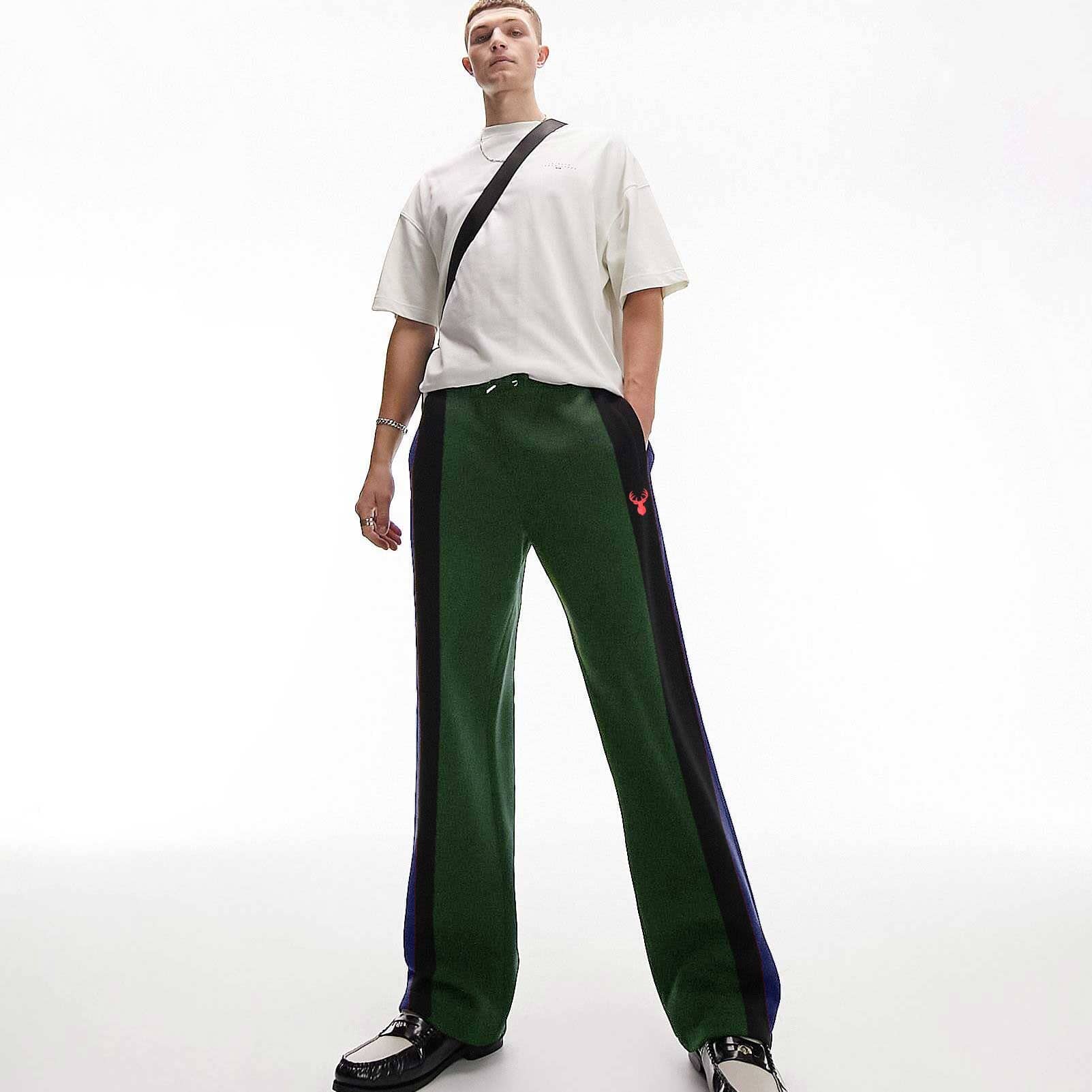 Polo Republica Deer Embroidered Contrast Side Panel Fleece Trousers Men's Trousers Polo Republica Bottle Green & Navy S 
