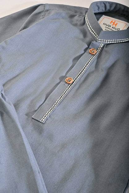 Hud Hud Boy's Embroidered Mandarin Collar Classic Stitched Kurta Trousers Boy's Kurta MHJ 