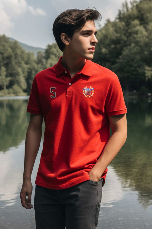 Polo Republica Men's USA Crest & 5 Embroidered Short Sleeve Polo Shirt Men's Polo Shirt Polo Republica 