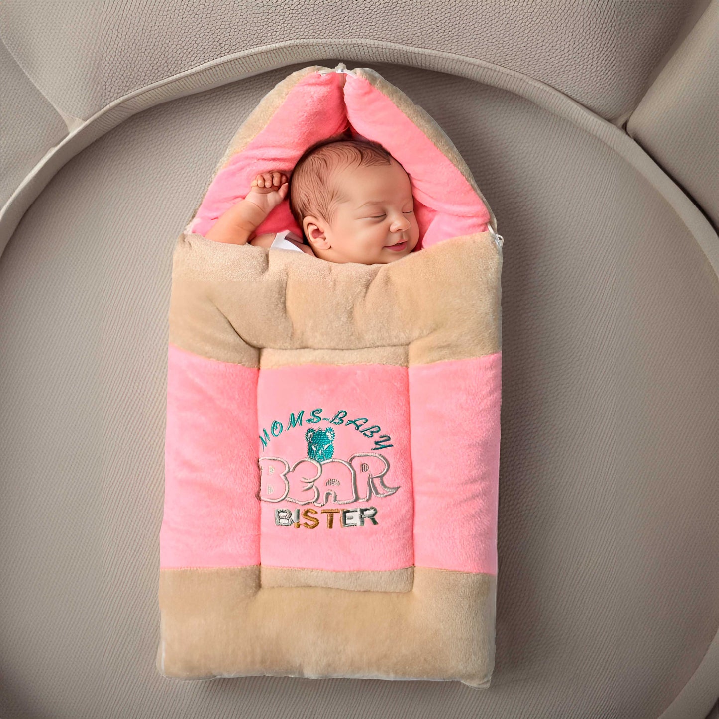 Baby Comfort Sleeping Velvet Carry Bed Blanket CPUS Pink & Beige 
