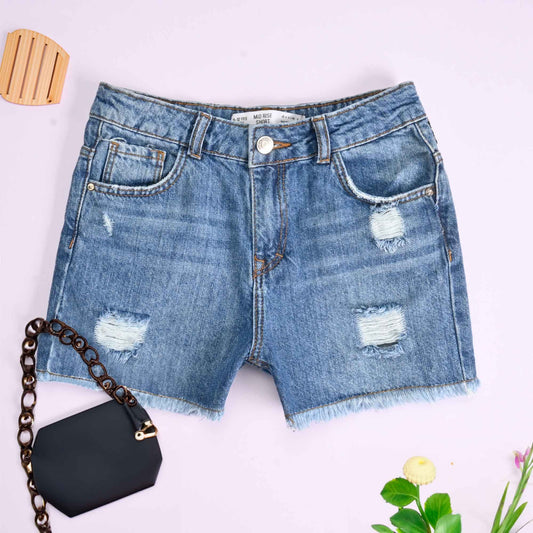 D&Co Girl's Aalst Distressed Denim Shorts Girl's Shorts HAS Apparel Blue 2-3 Years 