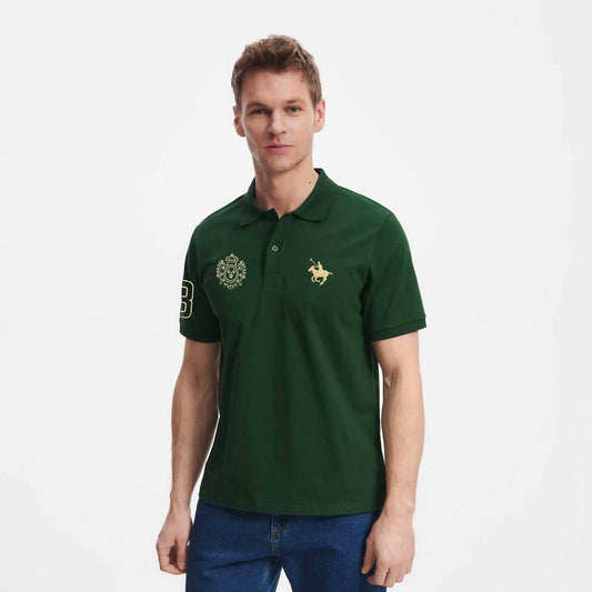 Polo Republica Men's Horse Emblem & 8 Embroidered Short Sleeve Polo Shirt Men's Polo Shirt Polo Republica Bottle Green S 