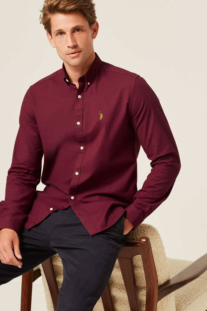 Polo Republica Men's Signature Pony Embroidered Solid Casual Shirt Men's Casual Shirt Polo Republica Maroon S 
