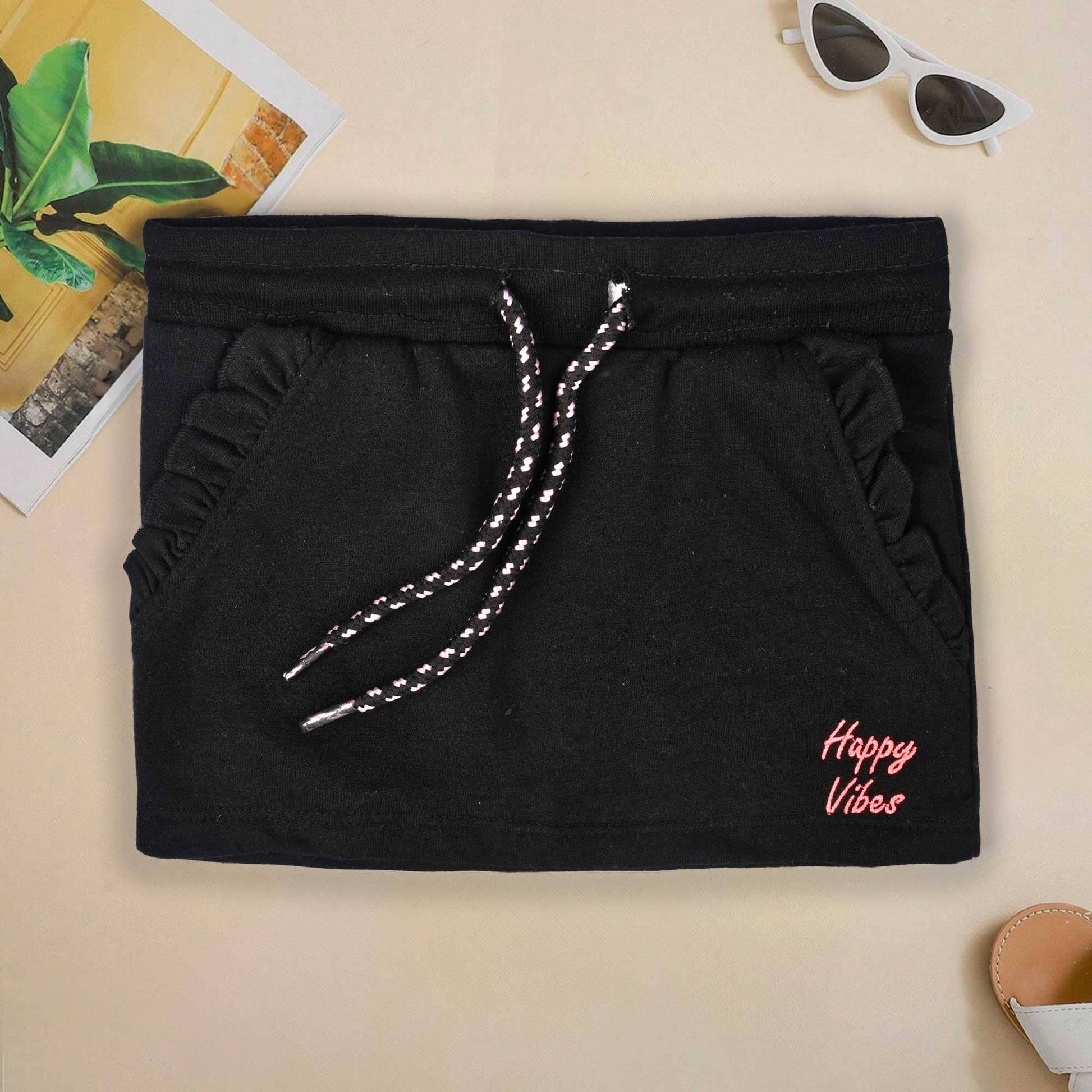 Kid's Happy Vibes Embroidered Shorts Kid's Shorts SNR Black 2-3 Years 