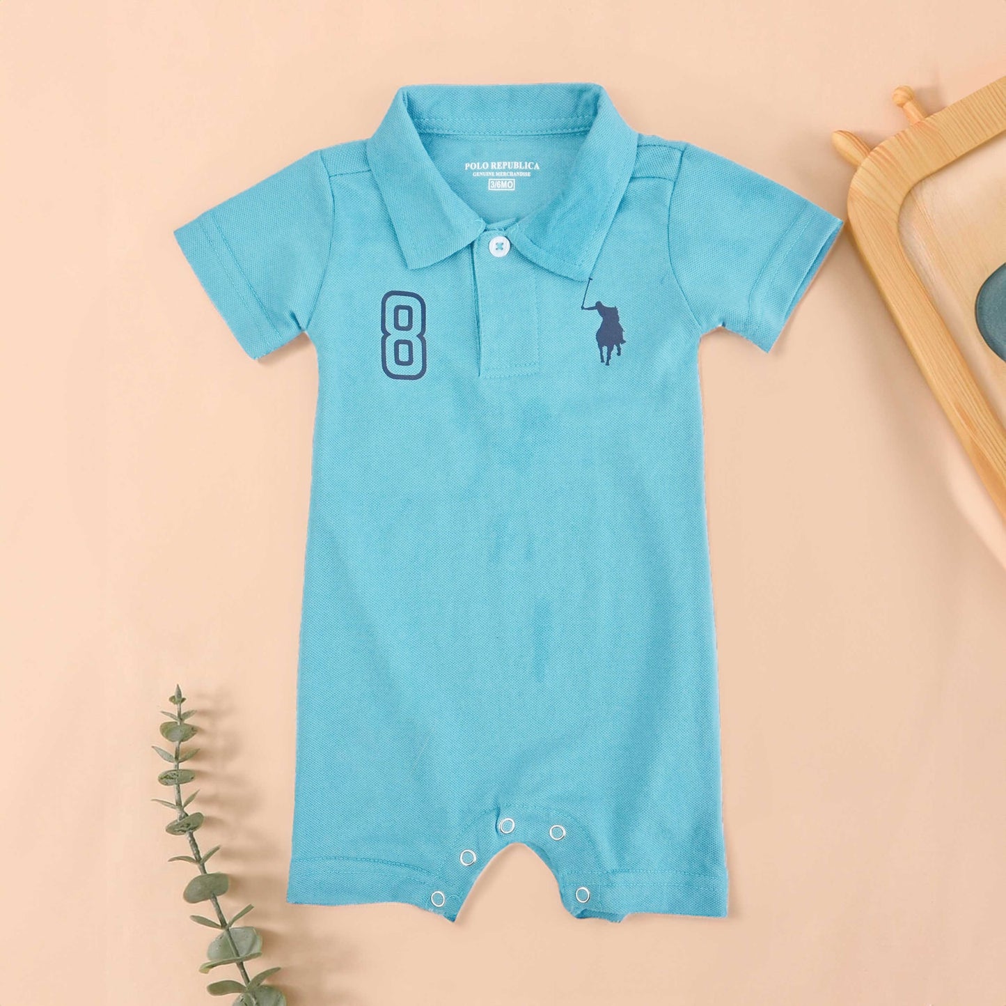 Polo Republica Signature Pony & 8 Printed Short Sleeve Baby Romper Romper Polo Republica Sky 0-3 Months 