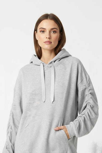 P7 Women's Ruched Sleeve Oversized Hoodie