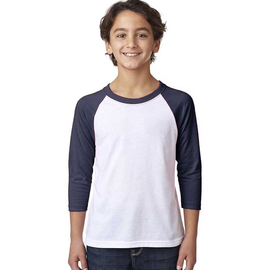 R-Youth Boy's Raglan Sleeve Activewear Tee Shirt Boy's Tee Shirt First Choice White & Navy 7-8 Years 