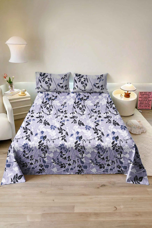 Polo Republica Leaves Printed Premium Collection 3 Piece Double Bed Sheet Bed Sheet Fiza 