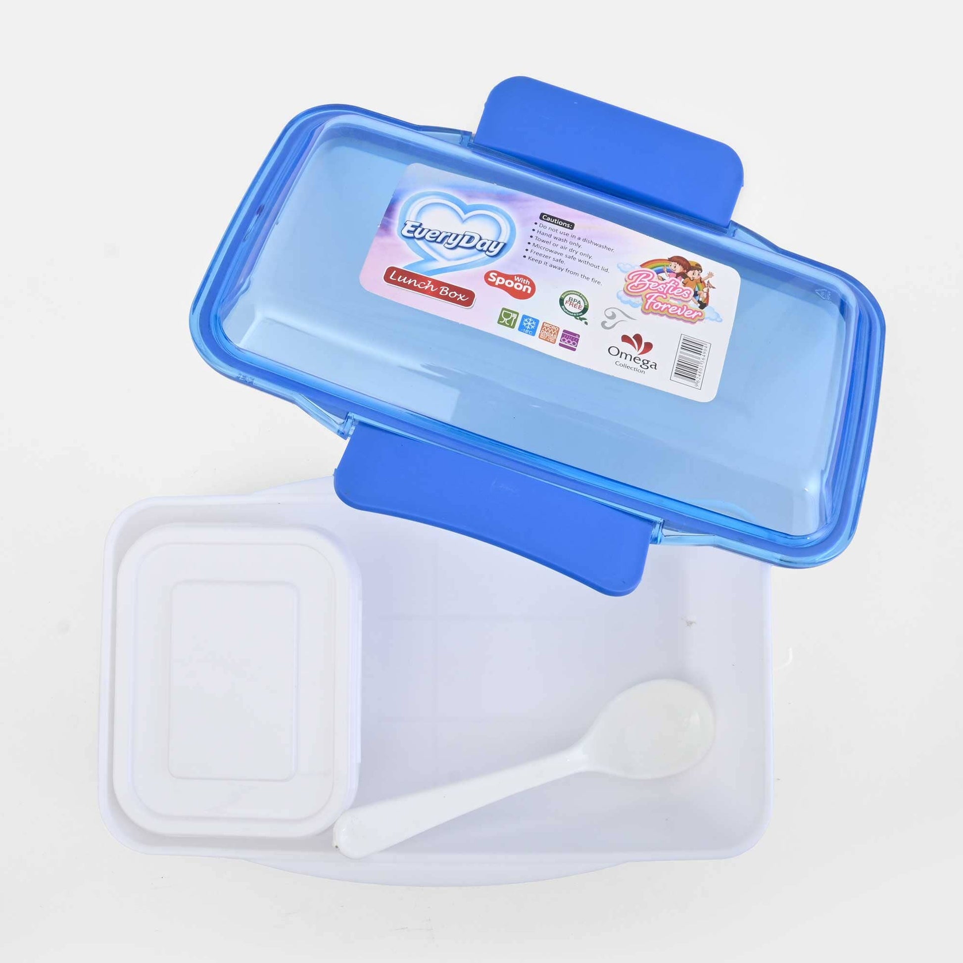 Everyday Kid's Besties Forever Lunch Box With Removable Sticker Crockery RAM White & Blue 