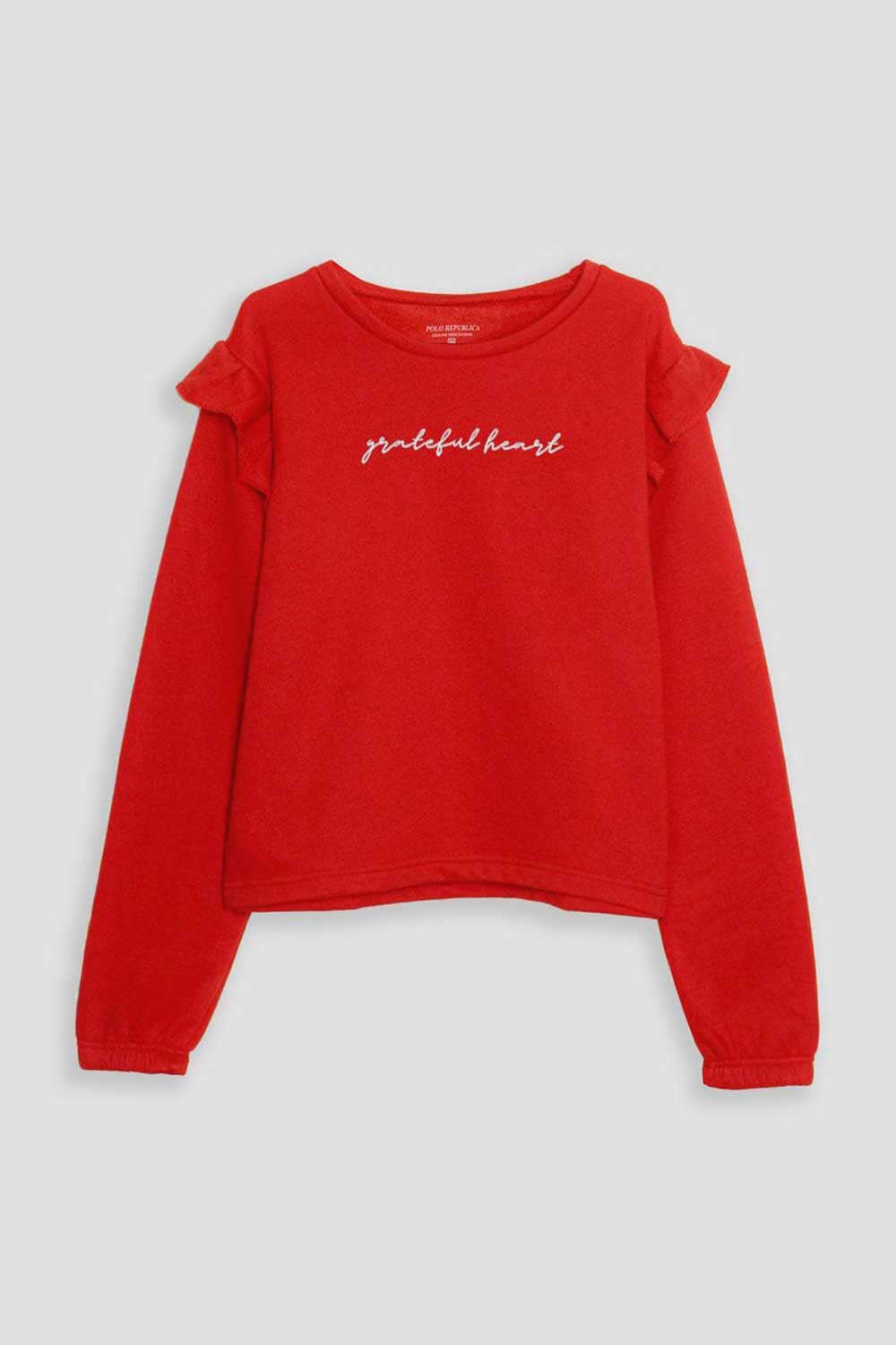 Polo Republica Women's Frill Grateful Embroidered Fleece Sweatshirt