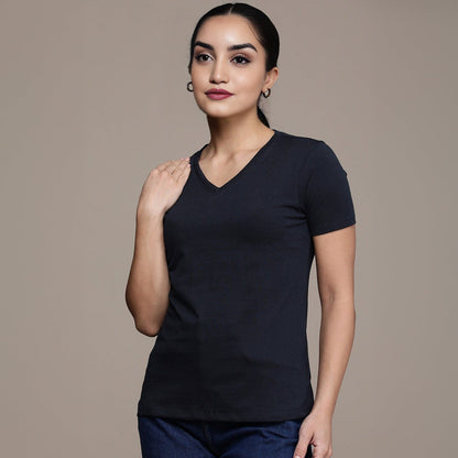Berydale's Signature Comfort: Women's Premium Cotton Blend V-Neck Tee Women's Tee Shirt Image Navy XS 