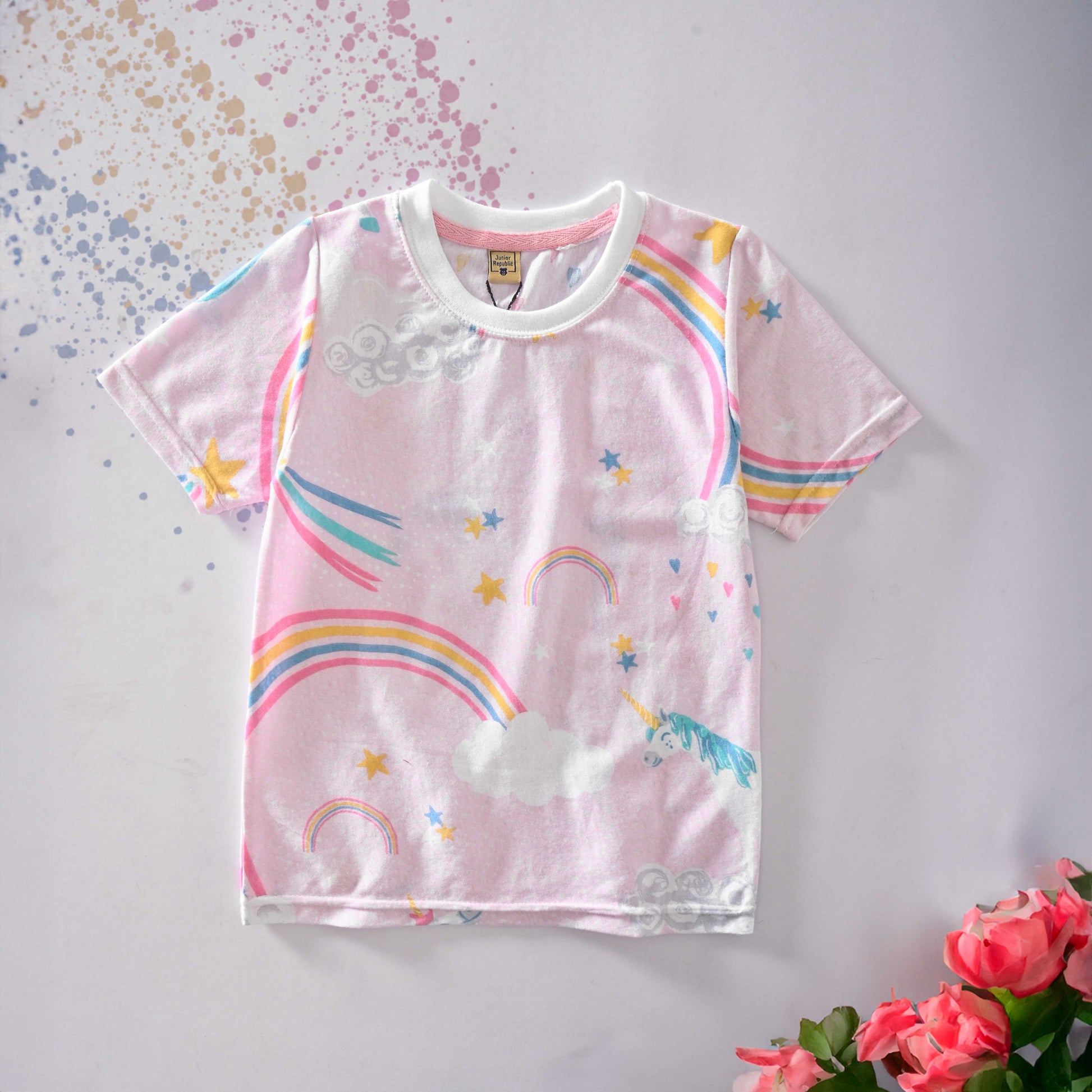 Junior Republic Kid's Rainbow Unicorn Printed Tee Shirt