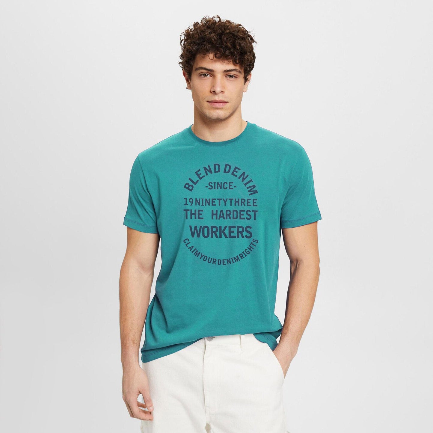 Blend Men's The Hardest Printed Tee Shirt Men's Tee Shirt IST Aqua Blue & Navy S 