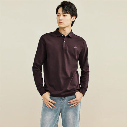 Industrialize Men's Crown Embroidered Minor Fault Long Sleeve Polo Shirt Men's Polo Shirt IST Burgundy 2XS 