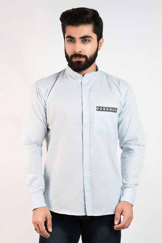 Hopio Men's Horki Mandarin Collar Style Casual Shirt