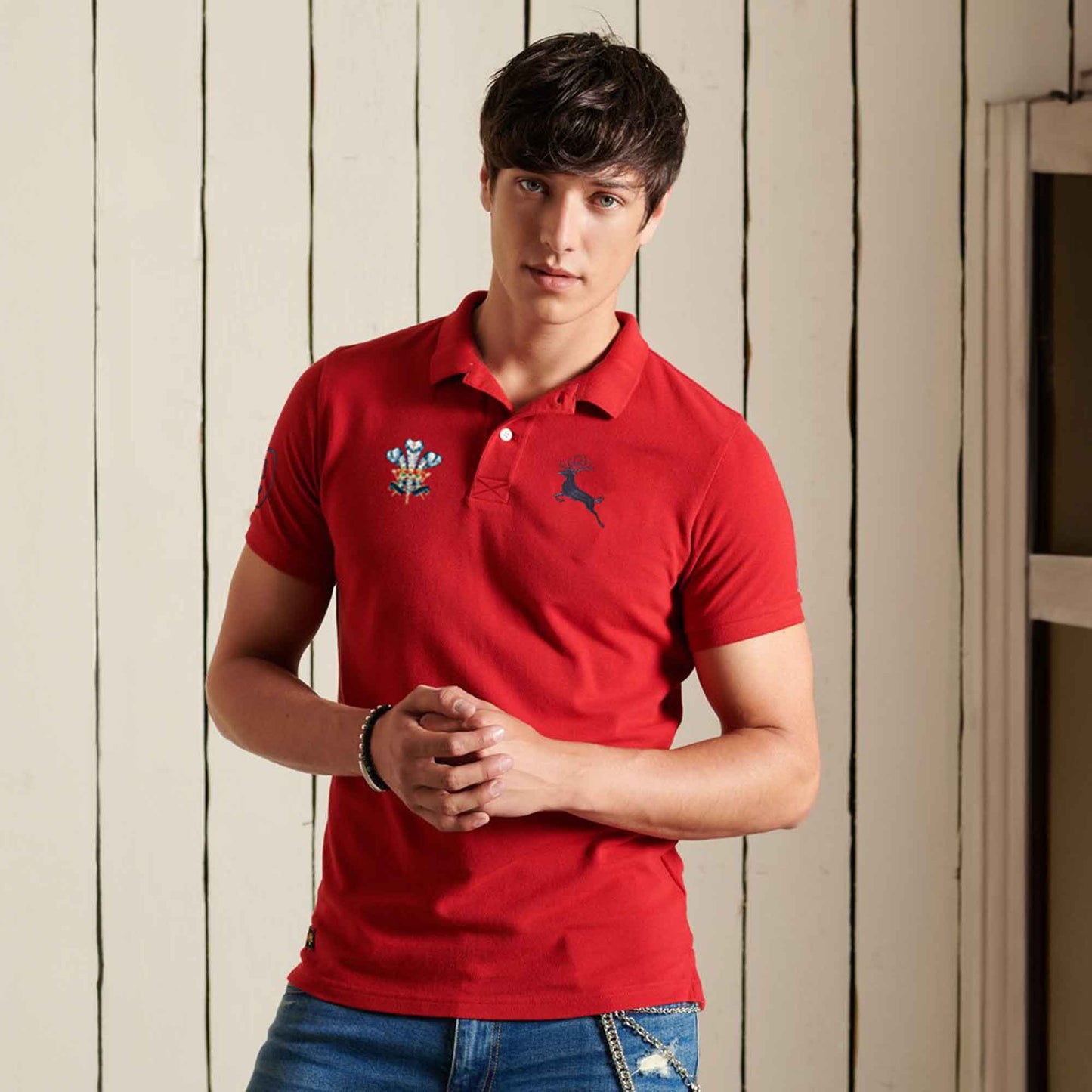 Polo Republica Men's Deer Feathers & 9 Embroidered Short Sleeve Polo Shirt Men's Polo Shirt Polo Republica Red S 