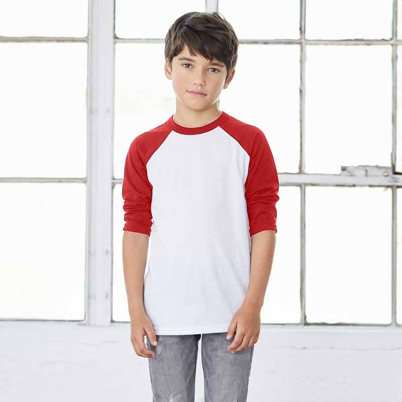 R-Youth Boy's Raglan Sleeves Tee Shirt Boy's Tee Shirt First Choice White & Red 7-8 Years 