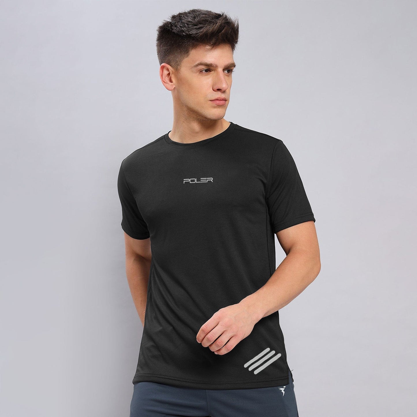 Men's Bottom Stripes Design Activewear Crew Neck Minor Fault Tee Shirt