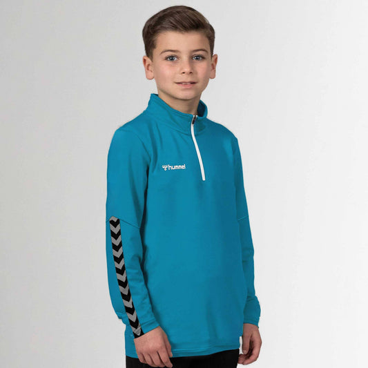 Hummel Boy's Arrow Arm Printed Quarter Zipper Sports Sweat Shirt Boy's Sweat Shirt HAS Apparel Aqua Blue 4 Years 