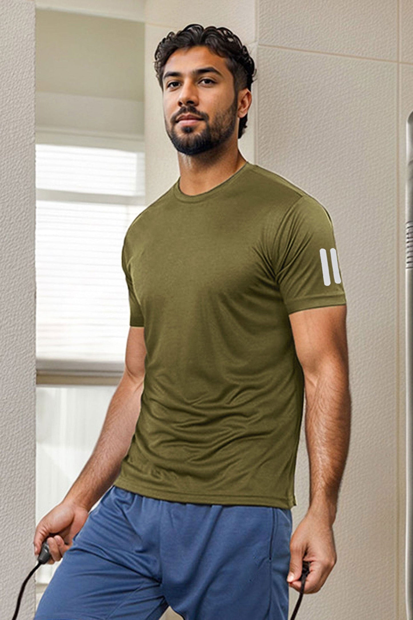 Men's Stripes Shoulders Printed Activewear Crew Neck Minor Fault Tee Shirt