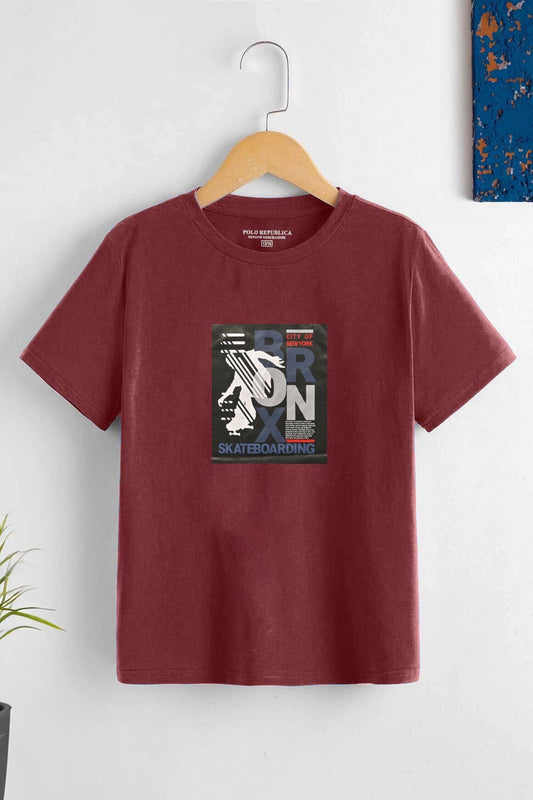 Polo Republica Boy's Bronx Printed Crew Neck Tee Shirt Boy's Tee Shirt Polo Republica Maroon 3-4 Years 