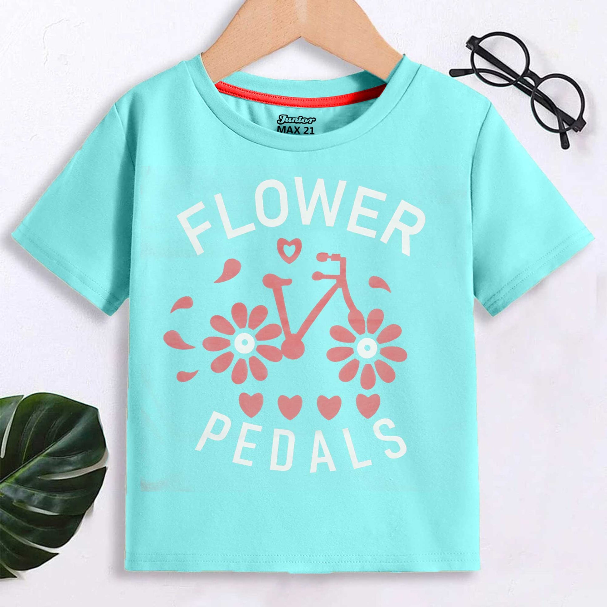 Junior Max 21 Kid's Flower Printed Tee Shirt Girl's Tee Shirt SZK Aqua 3-6 Months 