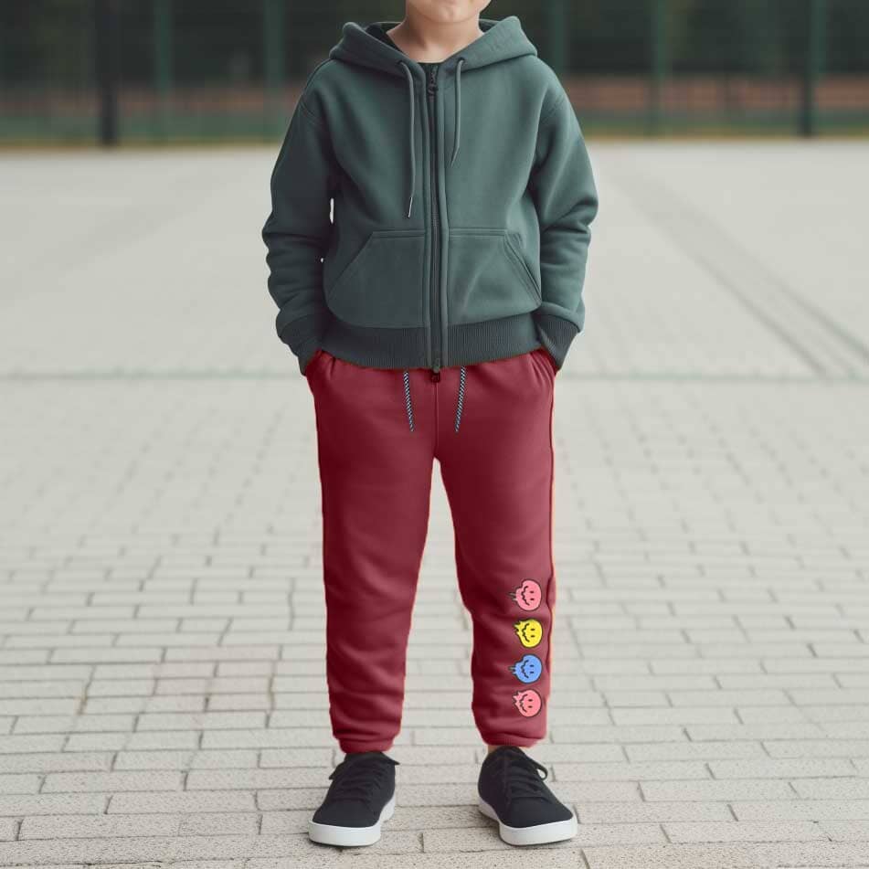 Max 21 Kid's Printed Design Fleece Trousers Boy's Trousers SZK Maroon 3-4 Years 