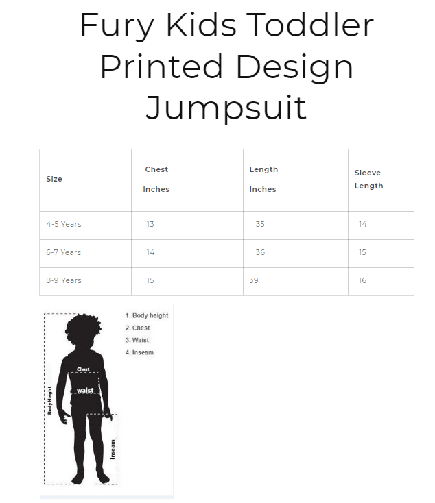 Fury Kids Toddler Printed Design Jumpsuit Boy's Sleepwear YME 