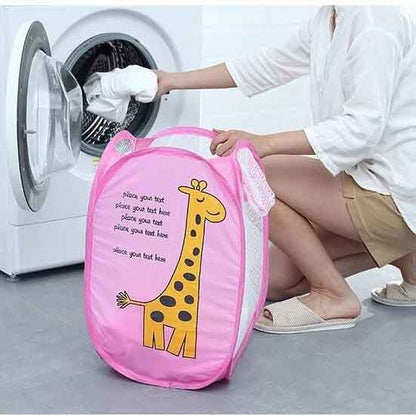 Foldable Net Classic Laundry Basket Drawstring Bag RAM Pink 