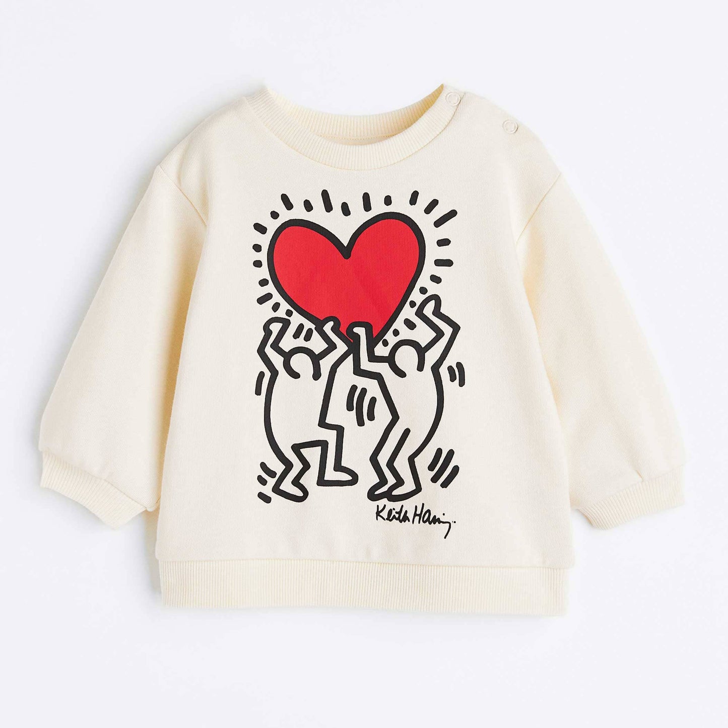 HM Kid's Heart Printed Terry Sweat Shirt Kid's Sweat Shirt SNR Off White 4-6 Months 