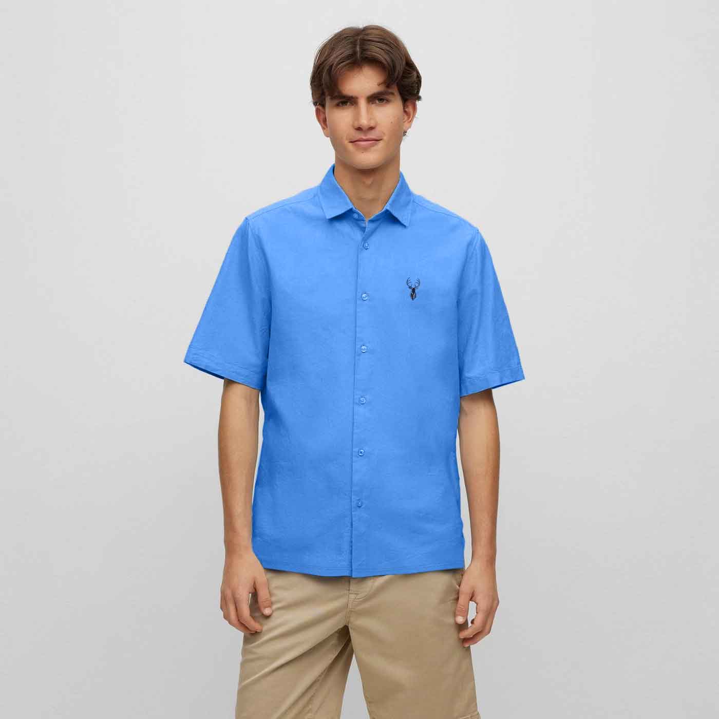 Polo Republica Men's Deer Embroidered Short Sleeves Casual Shirt Men's Casual Shirt Polo Republica Aqua Blue S 