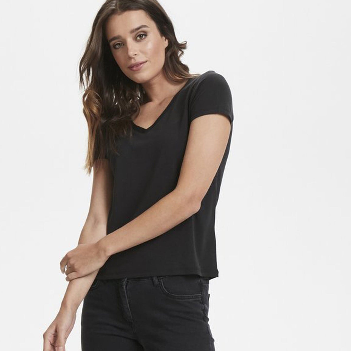 T- Women's V- Neck Design Short Sleeve Tee Shirt Women's Tee Shirt Minhas Garments Black XS 