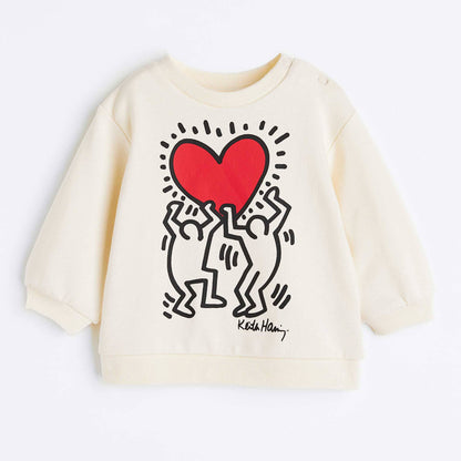 HM Kid's Heart Printed Minor Fault Terry Sweat Shirt Kid's Sweat Shirt SNR Off White 4-6 Months 