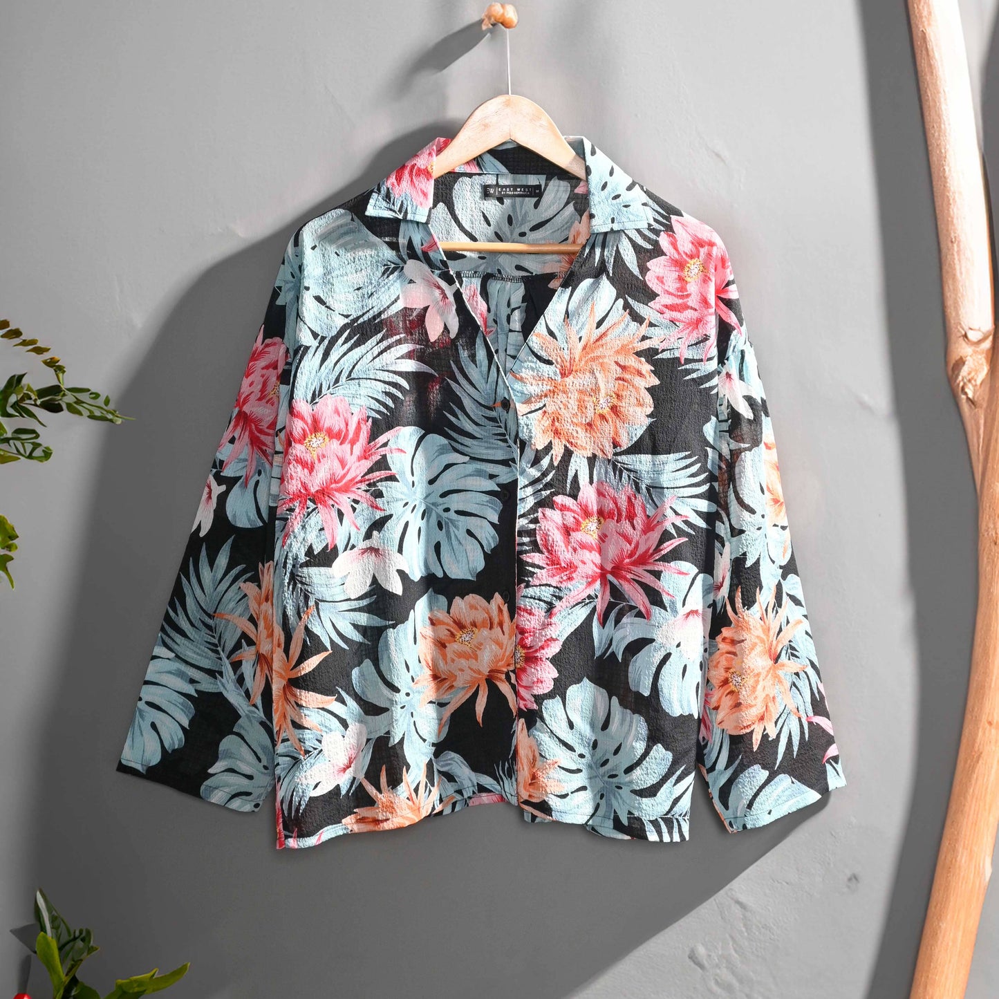 East West Women's Floral Printed Casual Top Women's Casual Top East West Black & Turquoise XS 