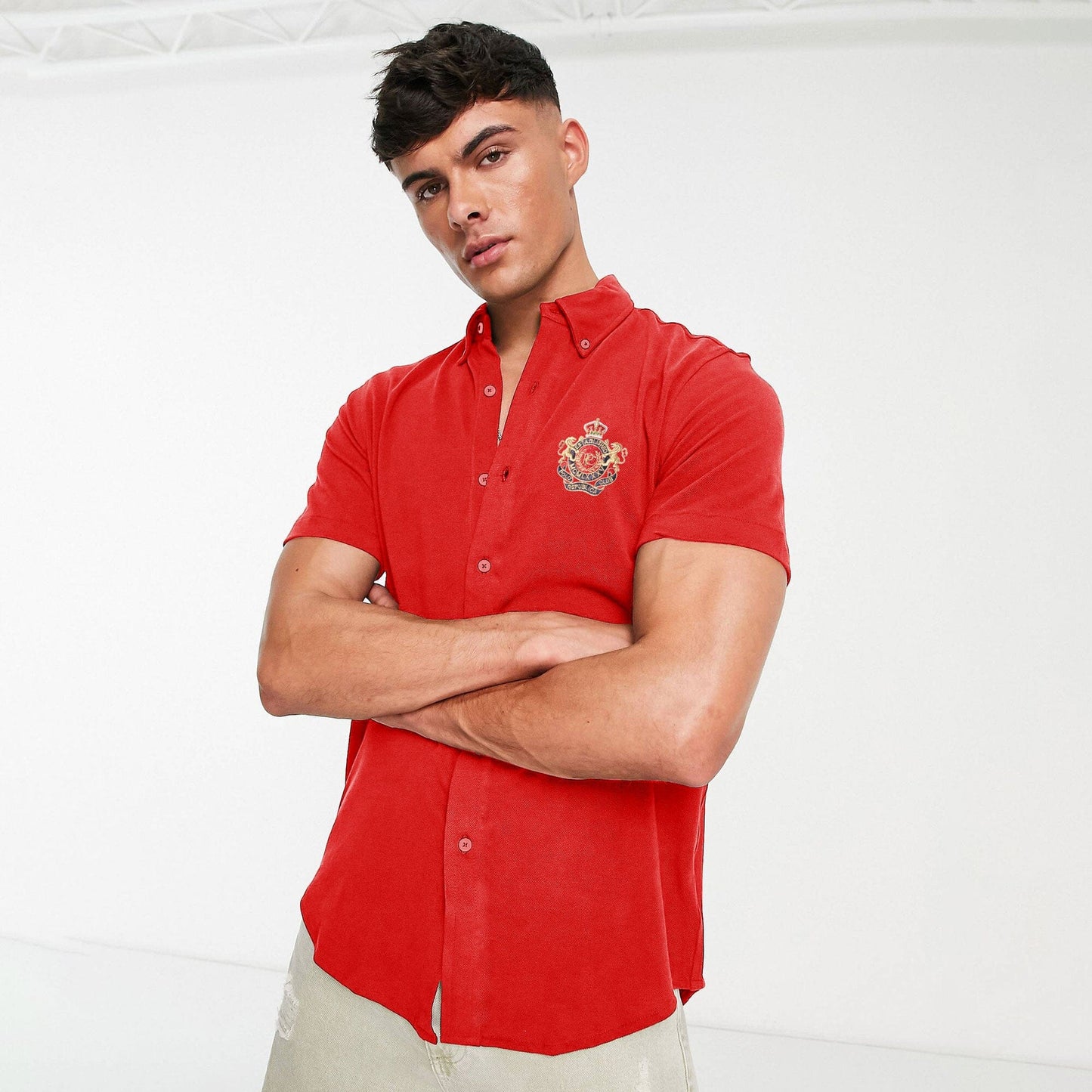 Polo Republica Men's Crest Embroidered Pique Casual Shirt Men's Casual Shirt Polo Republica Red S 