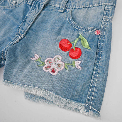 Original Marines Girl's Cherry Embroidered Denim Shorts Girl's Shorts Minhas Garments 
