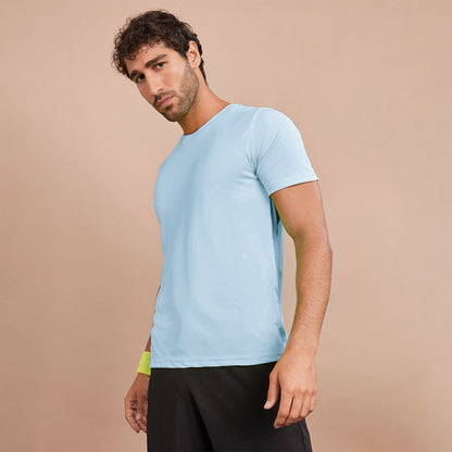 Fevlo Men's Solid Design Activewear Classic Tee Shirt Men's Tee Shirt Yasir Bin Asad (Sale Basis) Sky XS 