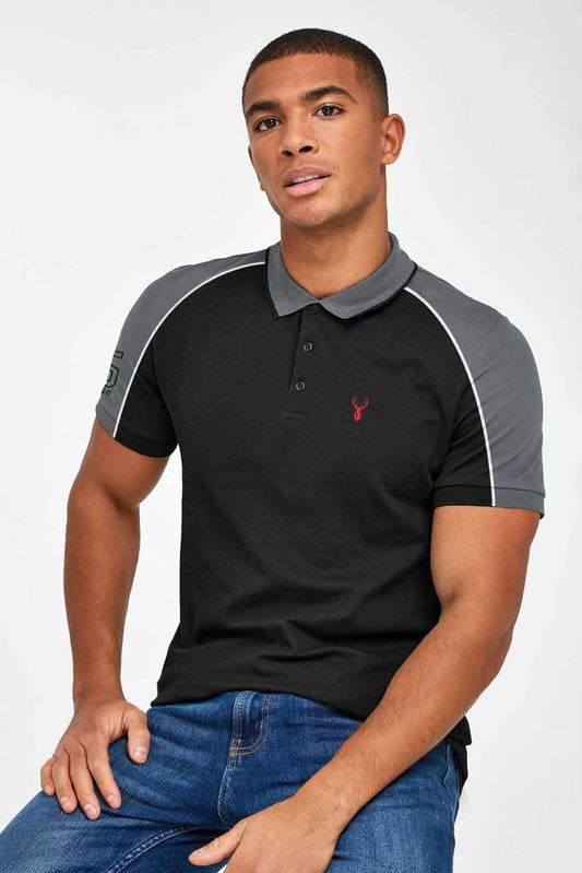Polo Republica Men's Deer & 5 Embroidered Contrast Panels Polo Shirt