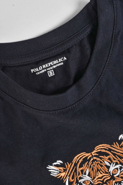 Polo Republica Men's Roar Tiger Embroidered Crew Neck Tee Shirt