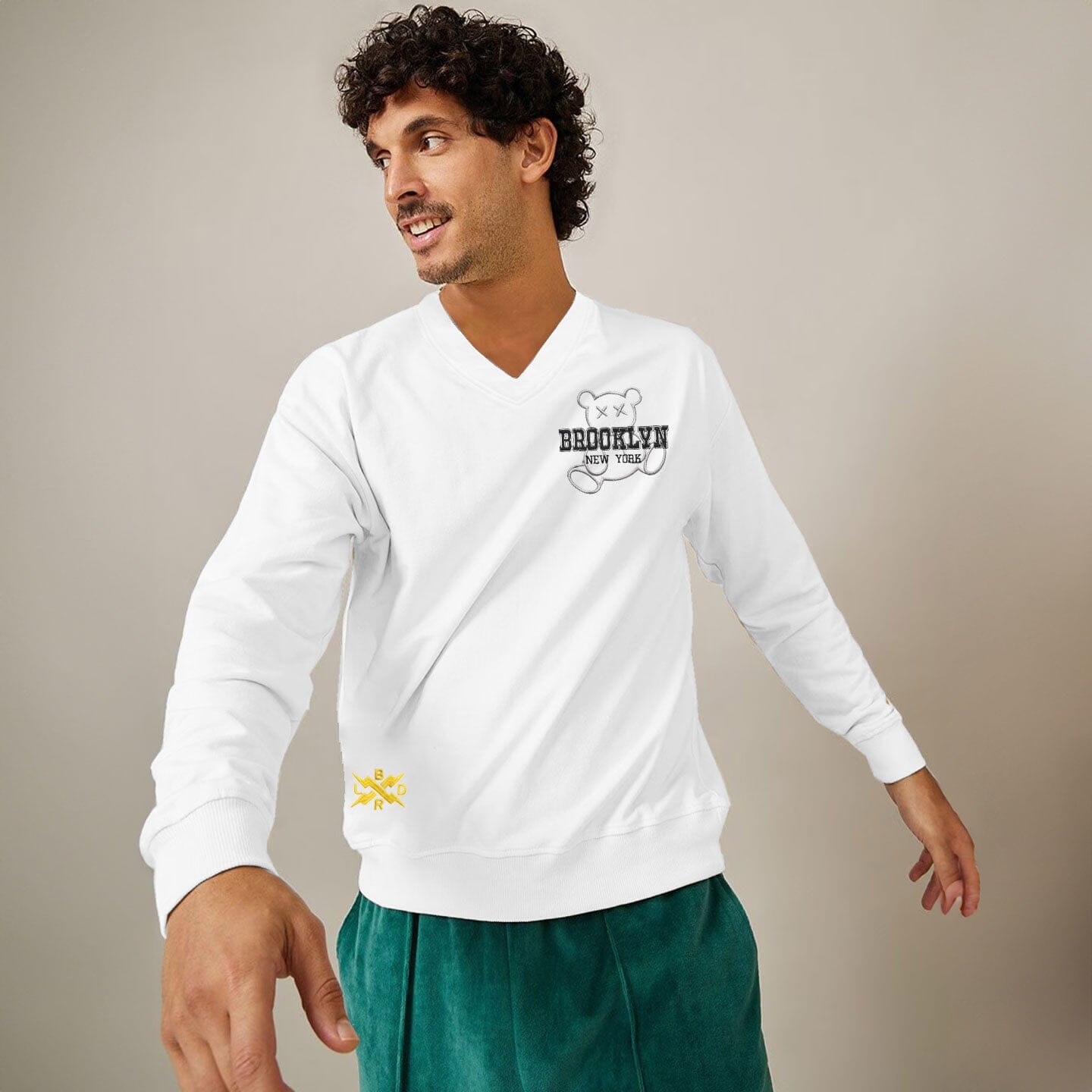 Polo Republica Men's Brooklyn Embroidered V-Neck Sweat Shirt Men's Sweat Shirt Polo Republica White S 